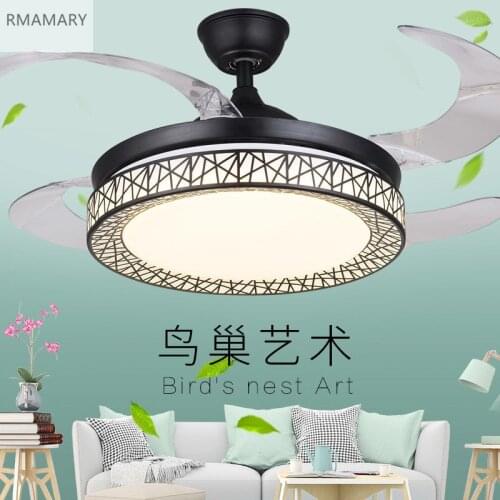 Free Shipping Birds Nest White Ceiling Fan Lights Fixtures Remote Control Good-Quality Invisible Fan Light 220V 36/42inch