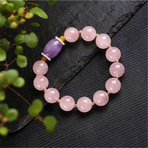 High Quantity Handmade 12mm Beads Natural Stone Bracelet Woman Jewelry Healing Crystal Bracelet Rose Quartz Amethyst Wholesale