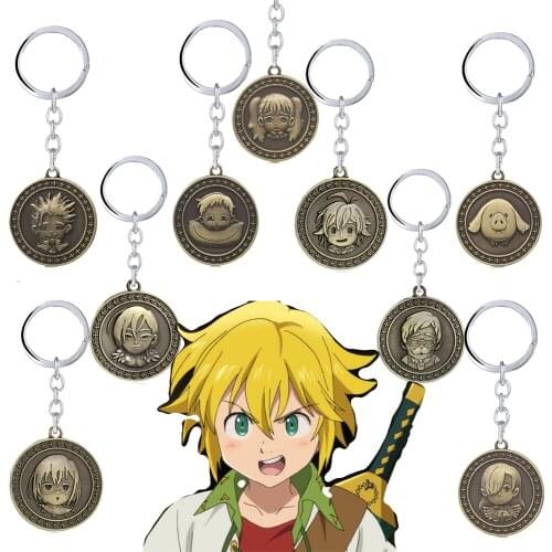 Anime The Seven Deadly Sins Key Chain Accessories Meliodas Hawk Ban Diane Retro Coin Metal Keychains Key Ring Charm Men Jewelry