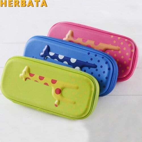 Square Korean style PU material Creative Cartoon Giraffe Student Pencil case School Supplies Stationery Bags Escolar Papelaria