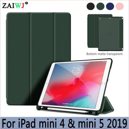 ZAIWJ NEW Pencil Case for iPad mini 5 2019 Cover for iPad mini 4 PU Leather Smart Wake Auto Sleep TPU silicone soft shell