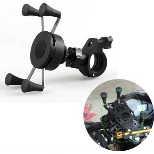 Black Motorcycle Bike Mobile Phone Holder X Grip Mount Handlebar Mirror Seat Two Mounting Ways Universal Motorbike Accessories
