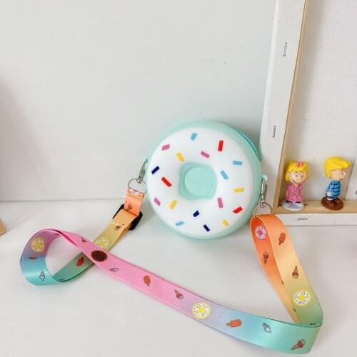 Children Cute Doughnut Crossbody Bag Shoulder Money Pouch Candy Color Silicone Comfortable Children Portable Elements