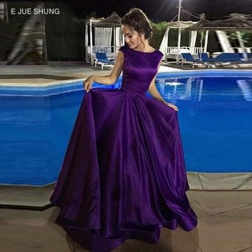 E JUE SHUNG Purple Satin Long Evening Dresses 2020 Cheap Backless Formal Dresses Evening Gowns