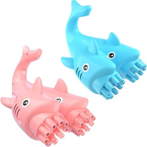 Electric Bubble Maker Shark Bubble Toy with Upgrade 18-Hole Blower Swimming Pool Outdoor Girls Summer Toy Gift Blue/Pink