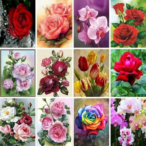 GATYZTORY Full Drill Flower Mosaic Round Diamond Painting Diamond Embroidery Cross Stitch Kit Diamond Art Rhinestones