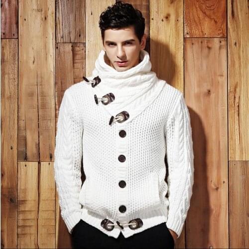 Autumn And Winter Mens New Plus Velvet Thickening Turtleneck Sweater Outerwear Cardigan Turn-down Collar Sweater Coats Costumes