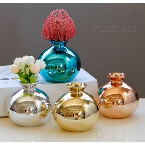 European-style Electroplating Rose Gold Ceramic Vase Home Decoration Arts Ornaments Handicraft Mini Flower Pot