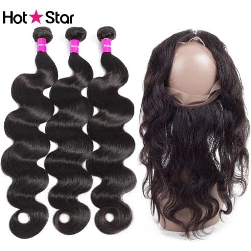 Hot Star 360 lace frontal With Bundles Body Wave 3 Bundles With Closure Frontal Brazilian Remy Hair Weave Bundles Natural Color