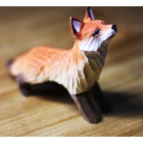Fox Wood Carving Wooden Decorative Crafts Desk Home Decoration Craft Supplies Resin Toyshome Decoration Accessories Gift Statue