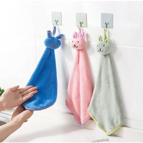 Cute Eco-friendly Hanging Hand Towels Kitchen Soft Hand Dry Wipe Towel Coral Fleece clean Dishcloths Kitchen cleaning Tools
