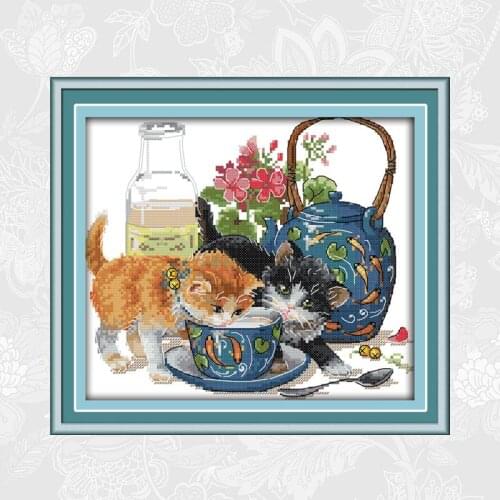 DIY Handmade Cross Stitch Kits Curious Cat Pattern Counted 14CT 11CT Printed on Fabric Cross-stitch Embroidery Sets Needlework