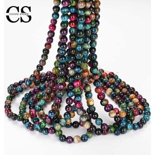 Natural Stone Beads Mixcolor Tiger Eye Beads Round Smooth Loose Spacer Beads for Jewelry Making DIY Bracelet Charm 4/6/8/10 MM