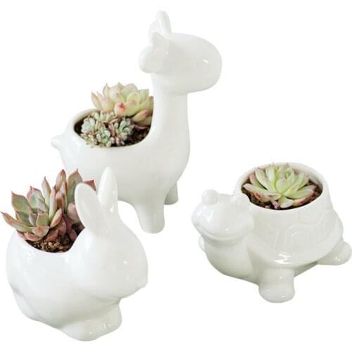 Nordic New Style Ceramic Animal Flower Pot Cartoon Elephant Turtle Mini Pot Succulents Plants Bonsai Pots Home Decoration