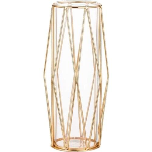 New Vase Decorations for Living Room Glass Vase with Metal Rack Stand, Vases for Wedding Home Office-Golden