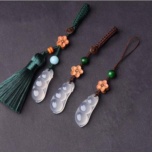 2020 NEW Hand Craft Natural Stone Chalcedony Keychains Handbag Purse Holder Lucky Lock Healing Beans Key Chains