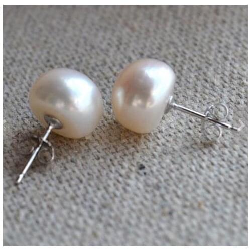 New Arrival Favorite Pearl Pearl Earrings Bridesmaid AAA 11-12MM White Color Genuine Freshwater Pearls Silver Stud Earring
