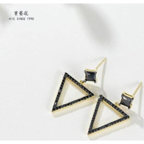 New Arrival Real 925 Sterling Silver Triangle Drop Earrings For Women Statement Korean Cubic Zircon Square Stone Earring Gifts
