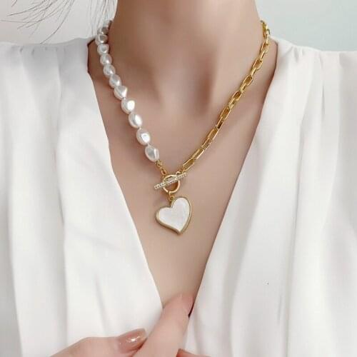 Irregular Imitaion Pearl Necklace Choker Gold Color Chains Collar Shell Heart Pendant Necklaces for Women Fashion Korean Jewelry