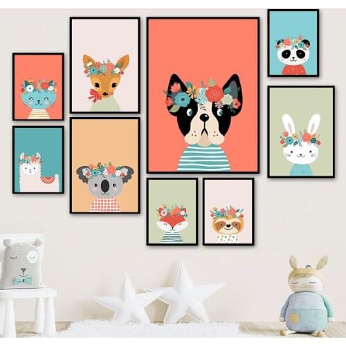 Dog Panda Deer Koala Fox Rabbit Cartoon Animals Nordic Posters And Prints Wall Art Canvas Painting Wall Pictures Kids Room Decor