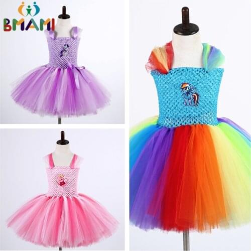 Birthday Party Cartoon Horse Girls Dress Lavender,Rainbow Tutu Dress Tulle Kids Girls Christmas Halloween Cosplay Dress Costumes