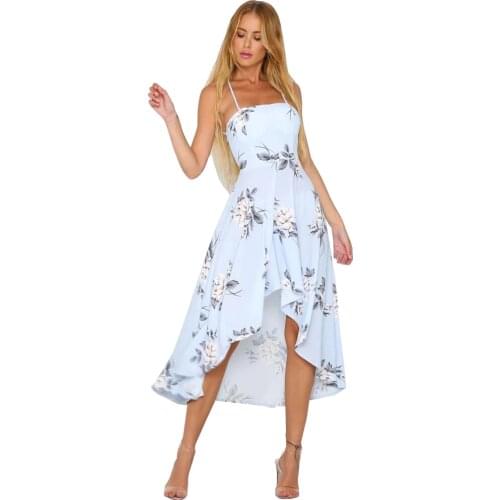 Vestidos Summer Maxi Midi Women Dress Floral Print Strapless Empire Beach Boho Dresses Blue Color High Qulity U165