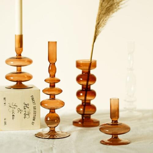 Retro art style ins brown glass candle holder desktop home decoration bed and breakfast vase decoration