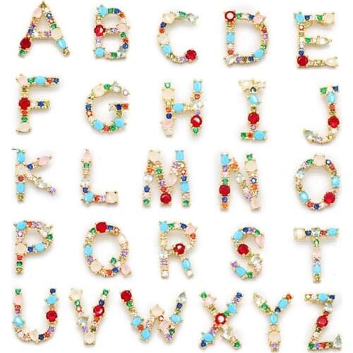 1pcs Gold 26 Letter Pendant Copper Brass Spacer Micro Zircon Charm Women Beads For Jewelry Bracelet Necklace Making DIY Findings