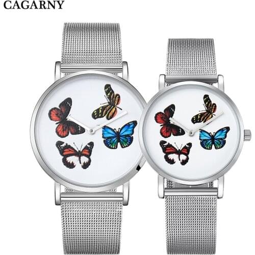 Cagarny Casual Lovers Watch Men Luxury Brand Famous Quartz Steel Mesh Band Women Watches Bracelet Watch Ladies Butterfly Clock