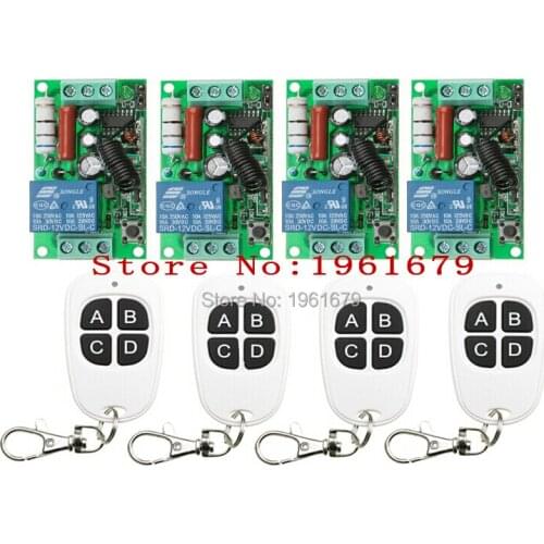 RF Wireless Remote Control AC 220 V 10 A 1 channel 4 * Receiver +4* Transmitter Black - white classic 4 key