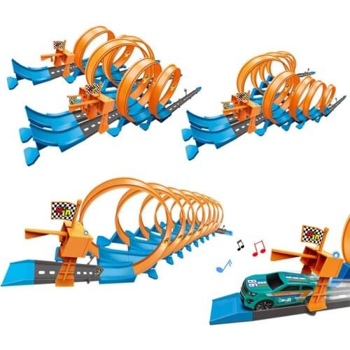 Track Catapult Rail Car Toys For Kids Stunt Speed Double Car Track Diy Assembled Rail Kits Alloy Vehicle Metal Racing Toy HC0258
