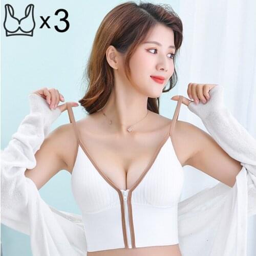 3pcs/lot Crop Top Sexy Tops Womens Underwear Push Up Corset Front Zipper Seamless Lingerie Camisoles Female Sports Tank Top