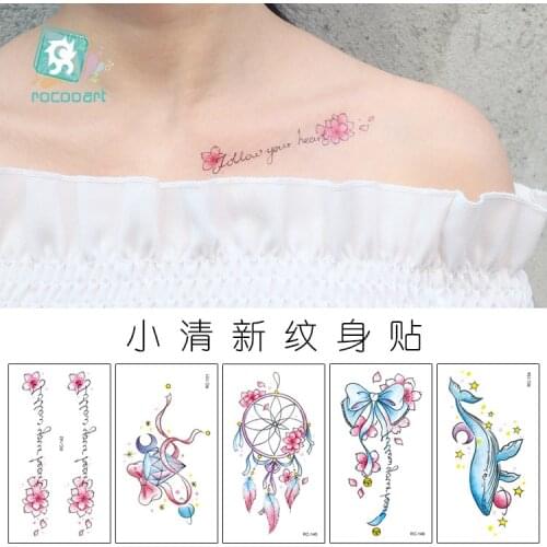 Rose Flowers Bow Whale dolphin Waterproof Temporary Tattoo Sticker Minimalist Flash Tattoos Body Art tatuajes temporales