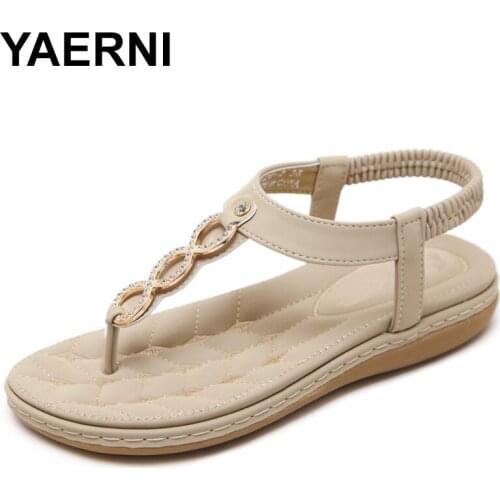 YAERNI Women Sandals Summer 2018 Gladiator Shoes Woman Bohemia Women Flat Casual Crystal Flip-Flop Beach Sandals plus size