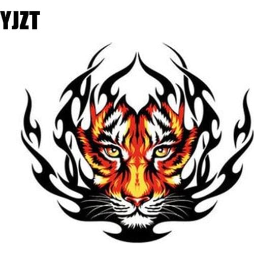 YJZT 15CM*12.9CM Funny Tiger Flame Decal PVC Motorcycle Car Sticker 11-00598