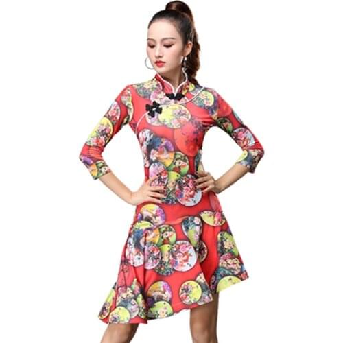 Latin dance cheongsam skirt adult 2019 new dance dress precisely dance practice performance clothing practice performance clothi
