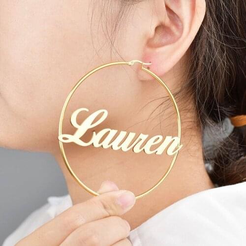 Punk Stainless Steel Hoop Earrings 60cm Custom Name Earrings For Women Gold Pendientes Personalized Christmas Gift Boho Jewelry
