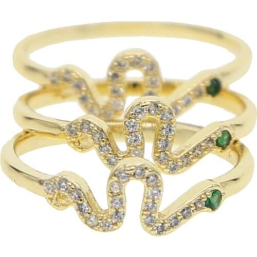 Multi wrap snake ring women full finger jewelry gold color white green cz cubic zirconia tiny band ring jewelry