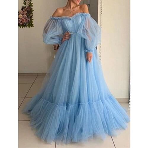 Womens Long Sleeve Long Mesh Maxi Dress Off The Shoulder Dress Wedding Evening