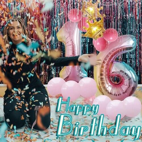 32 Inch Figure Crown Rainbow Gradient Ramp Balloons Balloon Colorful Digit Ball Birthday Party Christmas Baby Shower Decoration