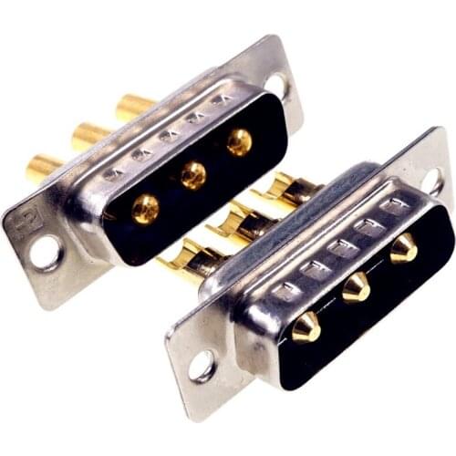 50pcs D-Sub Connector 30 A High Power 3 Position 3 Pin Combo Plug Male Pins Machined Pin 3W3 Gold Panel Mount Wire Solder