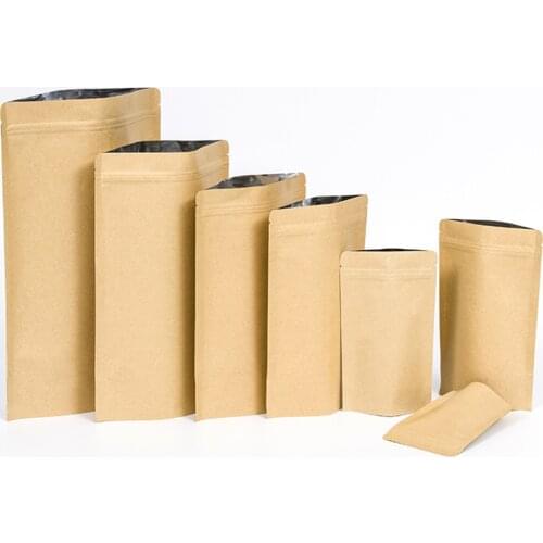 50pcs Resealable Kraft Bags Ziplock Food Storage Bags Stand-up,Reusable Sealing Food Pouches Tear Notch Cookie,Dried Foods,Snack
