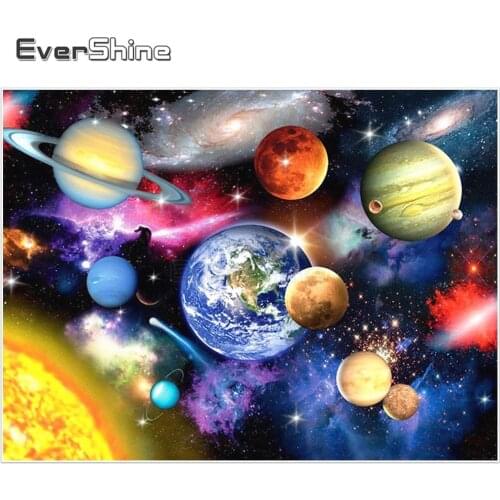 EverShine Diamond Embroidery Universe Scenery Diamond Mosaic Full Round Rhinestones Painting Diamond Planet Handmade Home Decor