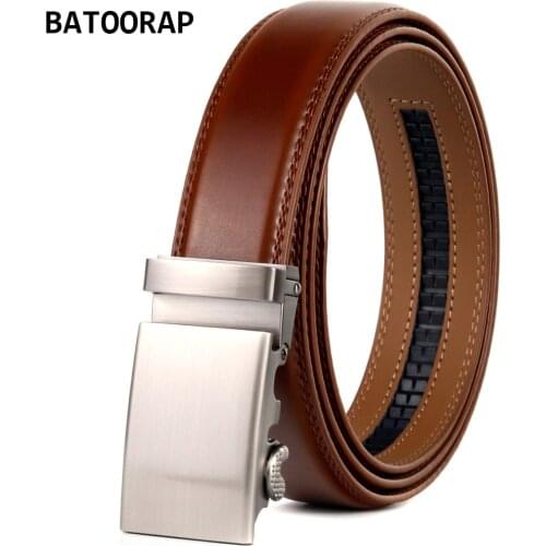 Batoorap Genuine Leather Belt Metal Buckle Automatic Male Trouser Strap Formal Mens Belt Brown 35MM Width TZP-0018