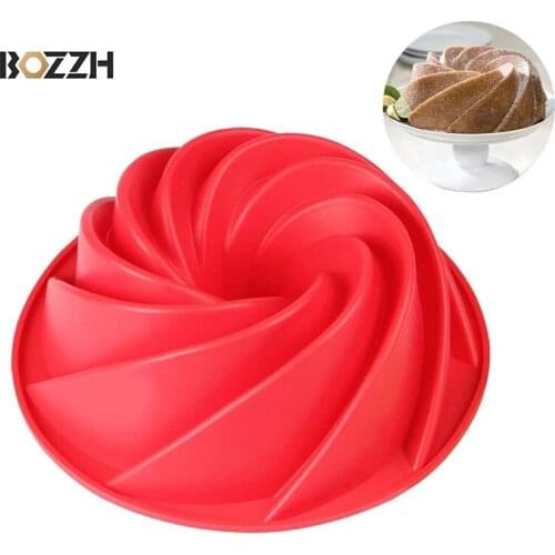 BOZZ Large Silicone Spiral Shape Silicone Bundt Cake Pan 3D Fluted Bundt Cake Mould Bread Baking Dish Cupcakes DIY Baking Tool