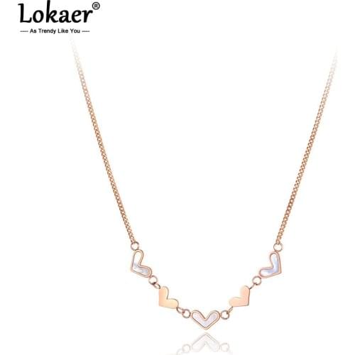 Lokaer Titanium Stainless Steel 5Pcs Heart Charm Pendant Necklaces Jewelry Fashion Bohemia Shell Necklace For Women N20258