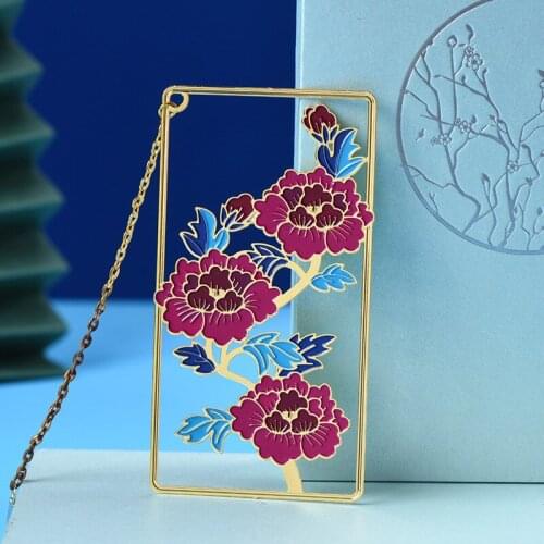 National Style Rich Flower Bookmark Pendant DIY Chain Book Clip Craft Metal Hollow Book Marks Stationery Decor Pagination Gift