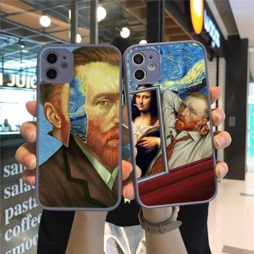 Funny Art Van Gogh Mona Lisa Phone Case Dark Blue Transparent Matte For IPhone 7 8 11 12 S Mini Pro X XS XR MAX Plus Cover Shell