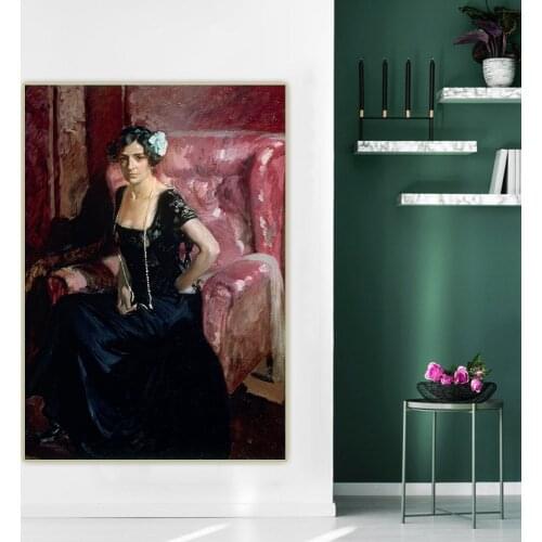 Citon Joaquin Sorolla《Clotilde in evening dress》Canvas Oil Painting Picture Background Wall Decor Home Living room Decoration