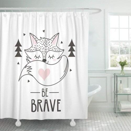 Little Scandinavian for Nursery Cute Fox Doodle Graphic Woodland Shower Curtain Waterproof Polyester Fabric 60 x 72 Inches Set